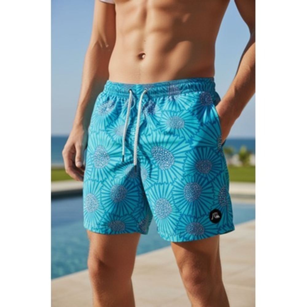 Quiksilver Swim Trunks Mens Large Blue‎ Floral Mesh Lined Recycled EQYJV03556